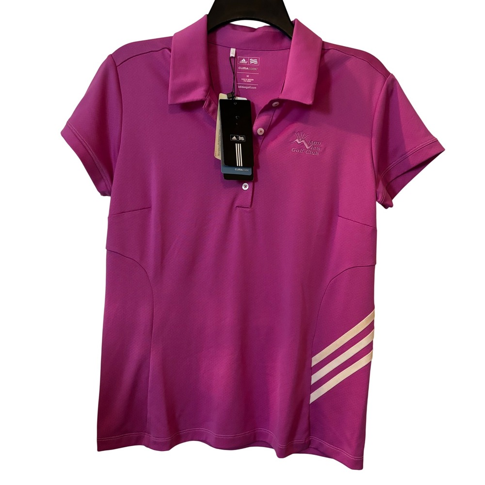 Adidas Women's Golf Polo Medium NWT Hibiscus White Cool‎ Max Short Sleeve